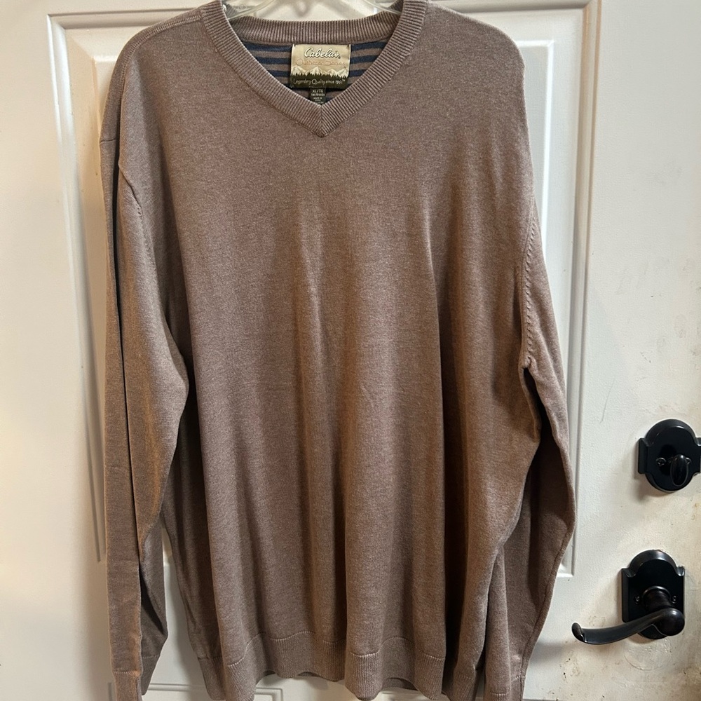 New Cabela's Tan V-Neck Cotton Sweater for Men Sz XL